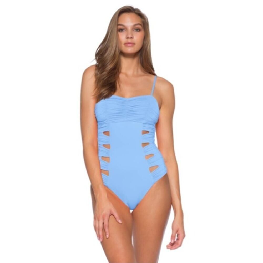 Soluna Clear Skies Maillot Cutout One-Piece Swimsuit Women's Large Blue NWT